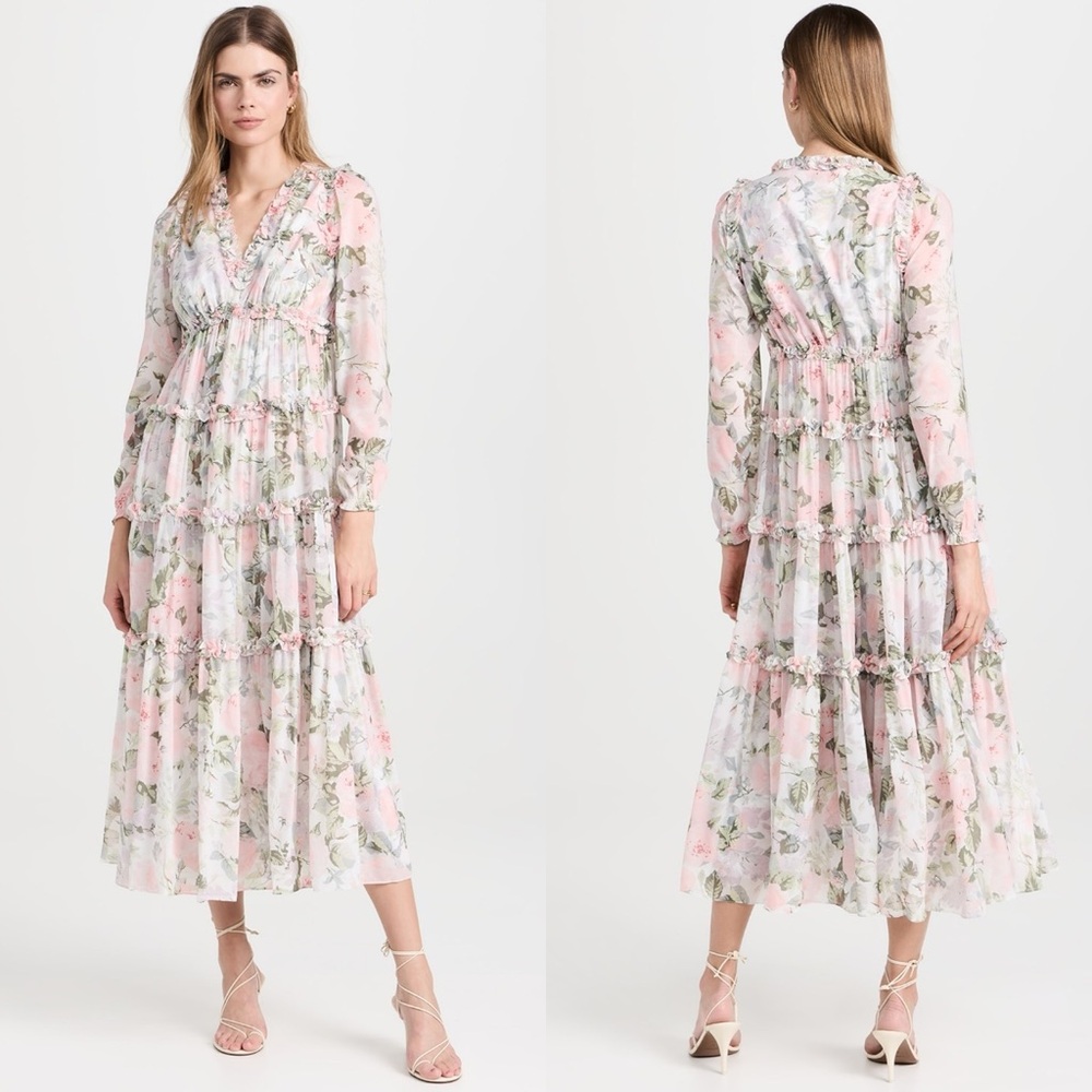 Needle & Thread Rose Powder Chiffon Tiered Romantic Whimsical Gown in Moonshine - Picture 3 of 15